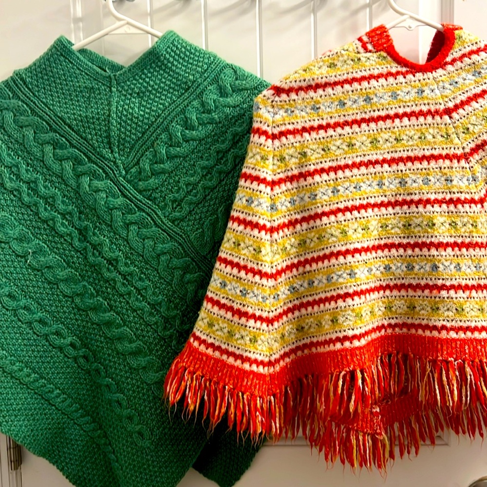 Ponchos 
8 med for gap 
10 large green Aran sweater from Ireland